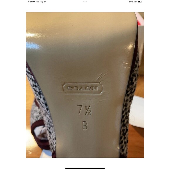 Coach Womans 7.5 Lorilee Burgandy/Black/White Tweed Sling Back Pump A3145 NEW - Picture 7 of 8